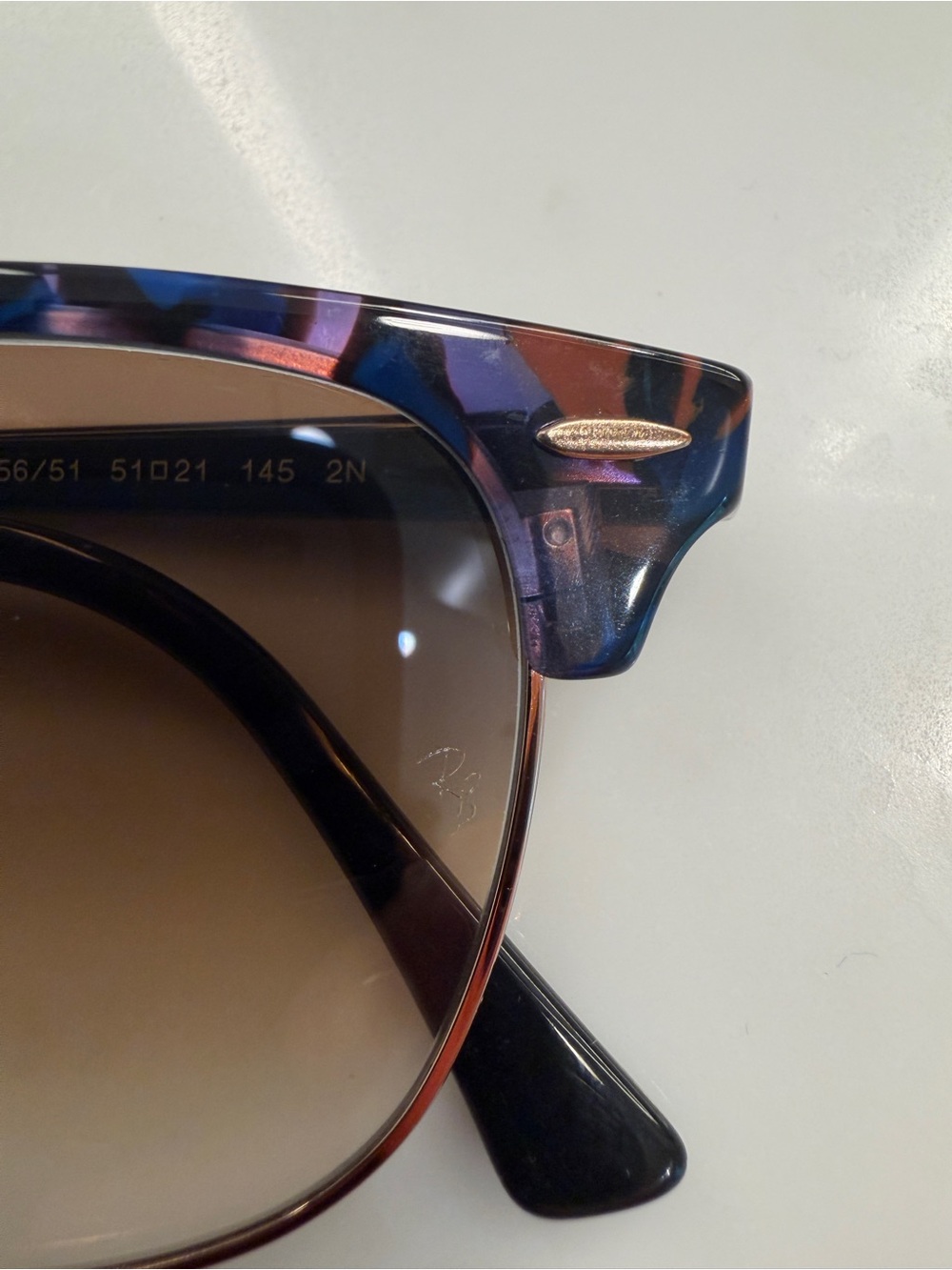 Ray-Ban RB3016 Clubmaster Sunglasses in Tortoise Shell Blue and Brown - Picture 6 of 12